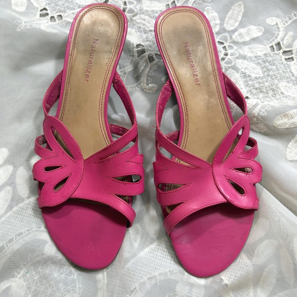 Y2K Fairy Pink Leather Butterfly Cutout Wedge Sandals 8.5 M  Brazil